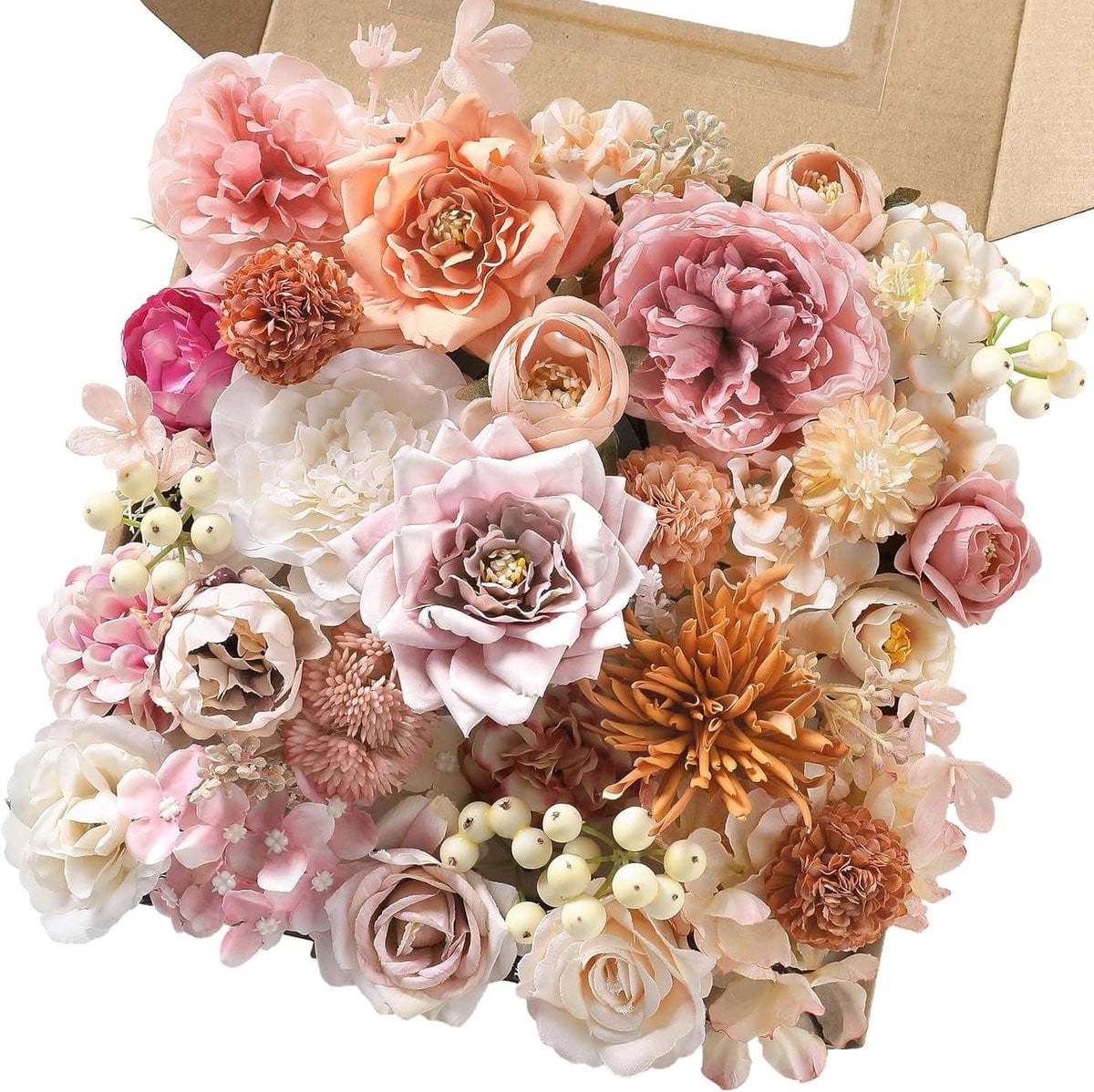 Set van 20 handgemaakte zijden kunstbloemen in oranje en roze voor decoratie