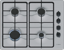 Bosch PBP6B5K80 Gaskochfeld 60cm Edelstahl Schwertknebel Stahl-Topfträger