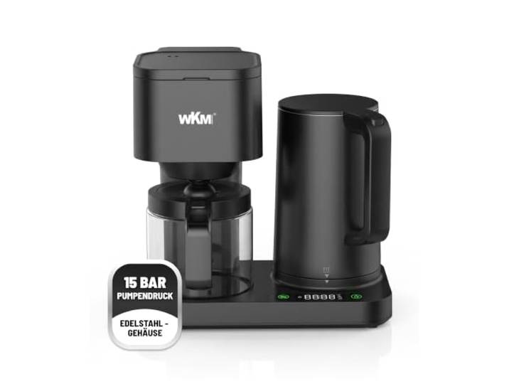 WKM Kaffeemaschine mit Wasserkocher, 2in1 Funktion 2in1 Kaffeemaschine & Wasserkocher, 1600 W, 1,3 L Wasserkocher, 1 L Kaffeekanne, 2–10 Tassen, LED-Touchdisplay