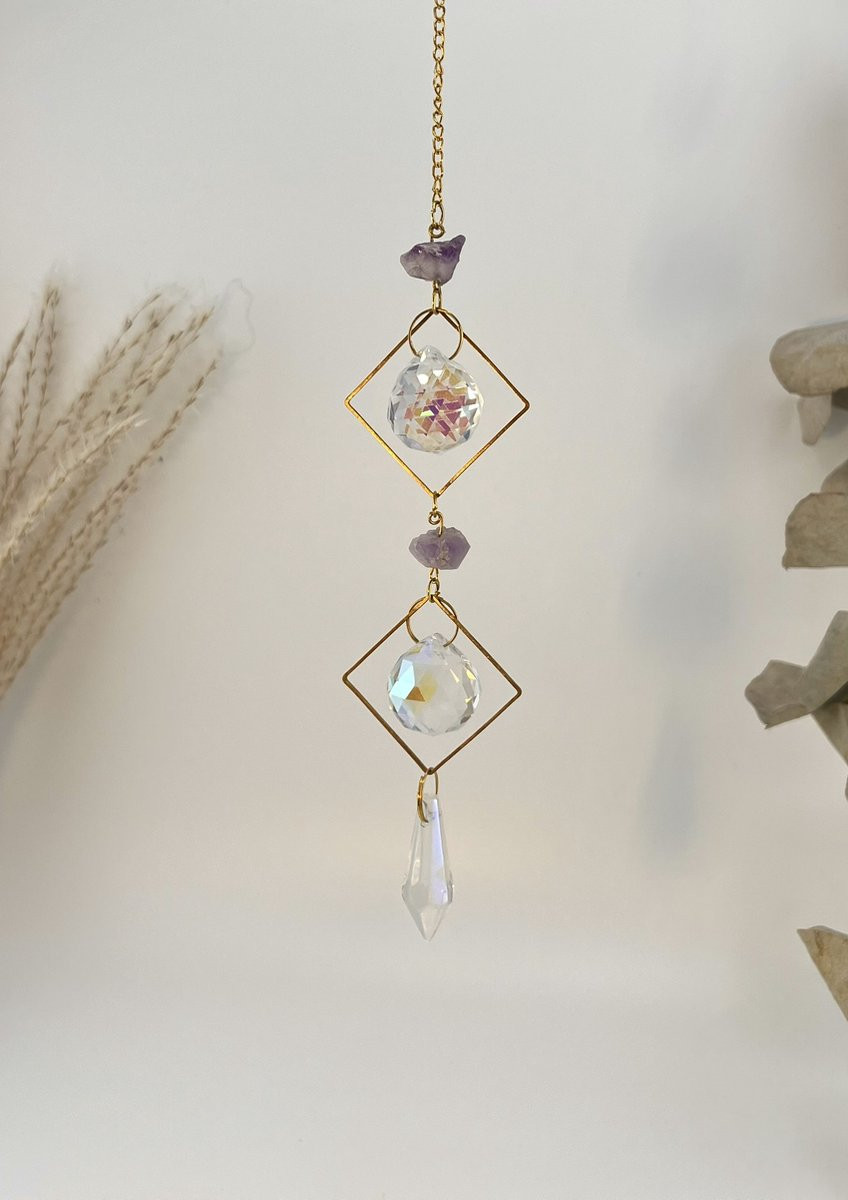 Cosy Casa Crystal Suncatcher Elysia - Goud - Kristallen en Amethist Raamdecoratie