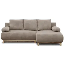 Mika, Sofa + Bettsofa, Ecksofa rechts, 3-Sitzer, Modell, Bezug aus taupefarbenem Cord, mit Staufach, Masse: 192 x 84 x (3-Sitzer, Ecksofa)