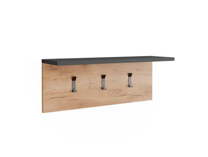 Vicco Garderobe mit Hutablage Orlando, Anthrazit/Eiche, 60 x 21.6 cm zur Wandmontage mit drei Metallhaken für Jacken und Taschen