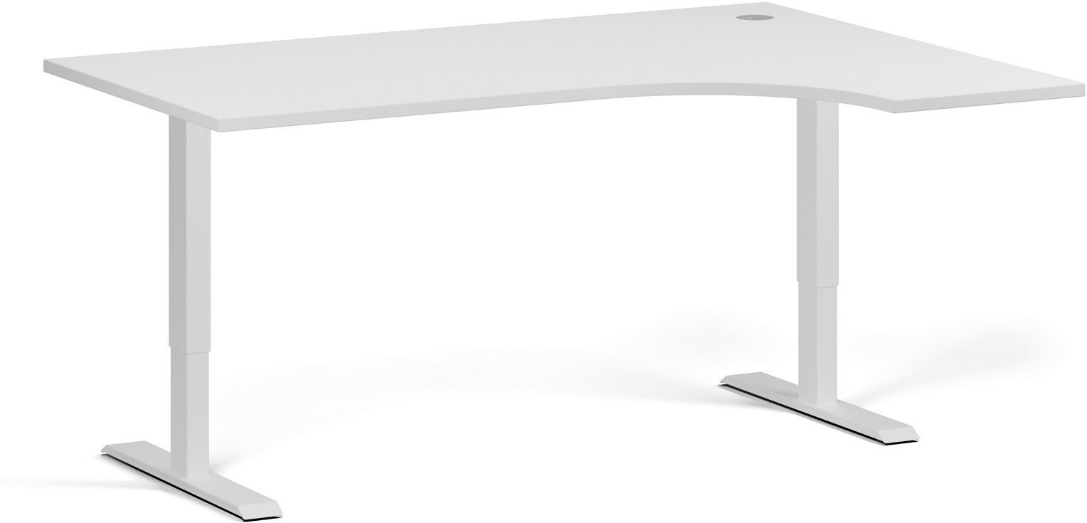 B2B Partner Höhenverstellbarer Schreibtisch, 1 Motor, 74-123 cm, Ecke L/R, Tischplatte 160x120 cm, weißes Metallgestell, weiß