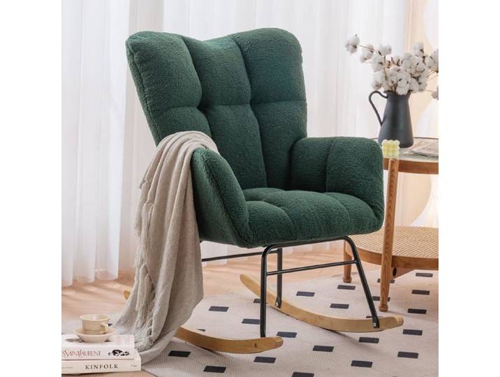 Fauteuils à bascule-Fauteuil scandinave-TOYS SELLING- rocking chair Velours vert-fauteuils rembourrés Confortables avec Dossier Haut