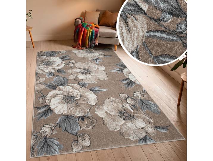 Teppich OTTO HOME Florent, Blumen Design, Vintage , beige, B:160cm H:9mm L:230cm, Kunstfaser, Teppiche, Teppich, Floral, detailreiche Blüten, Botanical, elegant, Wohnzimmer