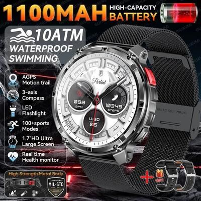 Uplift Treasures T Rex 3 Pro GPS Smartwatch With 1100mAh Battery black Mesh Belt 2a 1100mah Battery