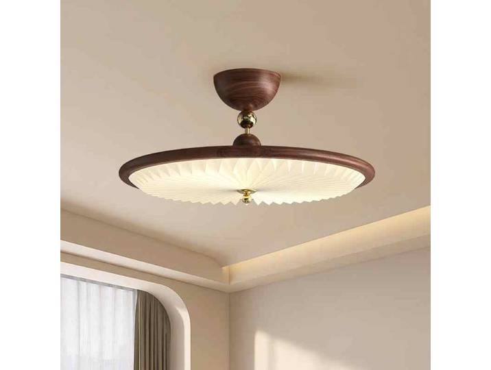 Style japonais chambre plissé Design plafond lustres rétro noyer bois Grain couleur lustre lampes pour salon cuisine