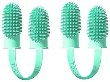 Snug & Styled Pet Teeth Cleaning Dual Finger Toothbrush Dogs And Cats Oral Cleaning Tools blue Green