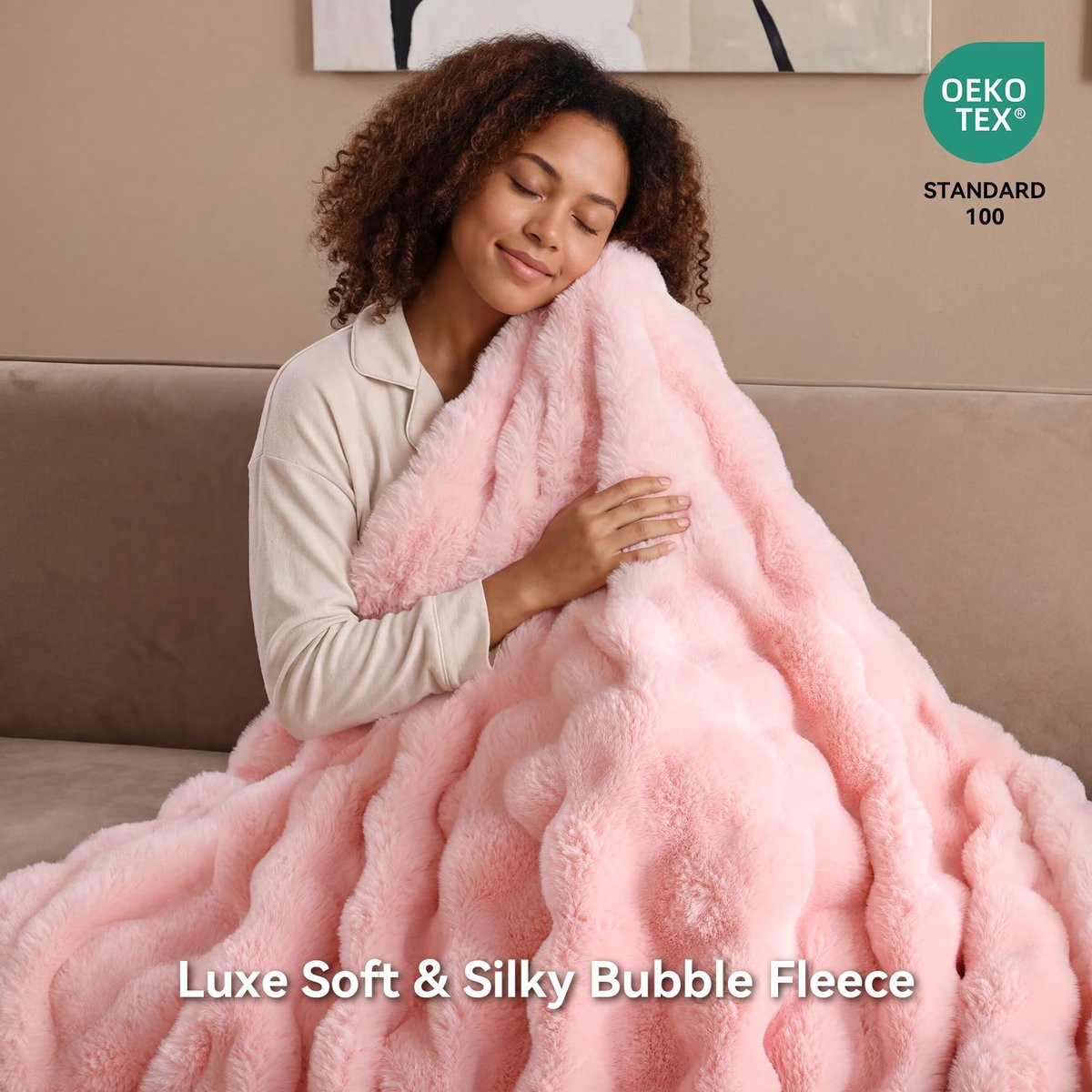 Smoofy Faux Fur Rabbit Fleece Plaid - Blush Pink - 127 x 15 cm