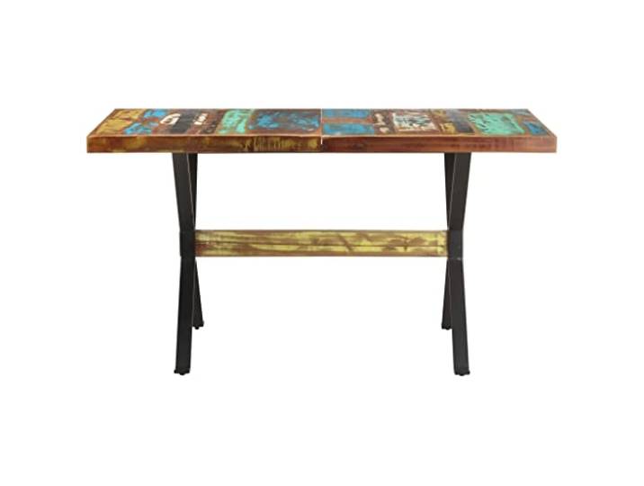 KGHERMDF Esstisch 140x70x76 cm Altholz Massivholz Industrie Design, Pulverbeschichtete Stahlbeine, Stabil, Einzigartige Maserung, Küche Esszimmer