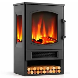 Relaxdays Elektrokamin mit Heizung Schwarz,Silber