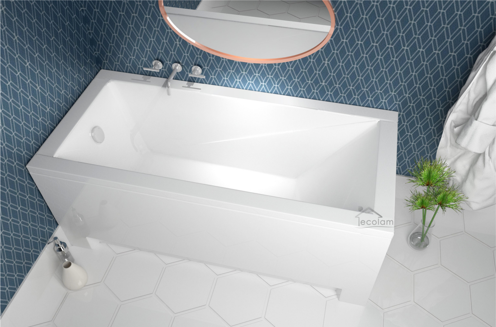 ECOLAM Badewanne Wanne Acryl Modern Design Rechteck 130x70 Schürze Füße Silikon Ablaufgarnitur Ab- und Überlauf GRATIS