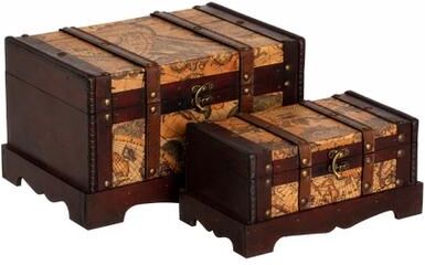 Vintiquewise Old World Map Wooden Treasure Chest Decorative Storage Suitcase