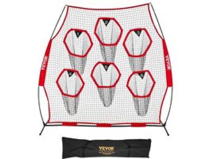 VEVOR Fußballtrainer Wurfnetz Übungsnetz (274 x 106 x 243 cm) mit 6 Zieltaschen & tragbarer Aufbewahrungstasche & Gurten, Wurfelziel-Training für die Passgenauigkeit des Quarterbacks, rot