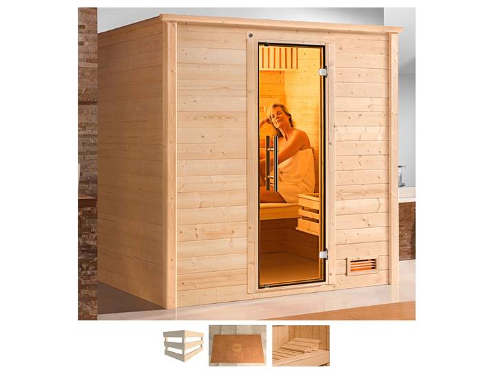 Sauna WEKA Bergen , beige (naturbelassen), ohne Ofen, (ohne Ofen), Saunen, Sauna, ohne Ofen