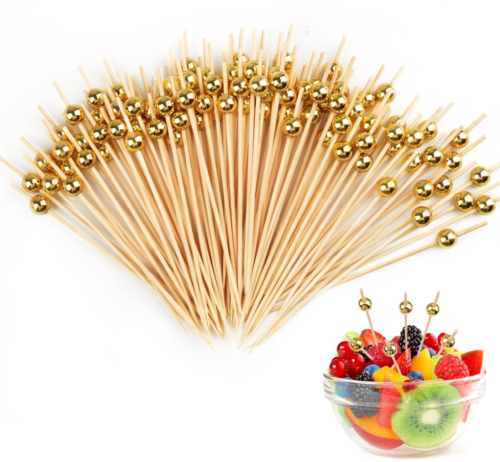 Solidchoice 100 stuks houten cocktailspiezen met gouden parels