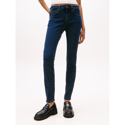 Skinny-fit-Jeans TOMMY JEANS "SOPHIE LW SKN", Damen, Gr. 30, Länge 32, blau (denim blau schwarz), Denim/Jeans, Obermaterial: 98% Baumwolle, 2% Elasthan, unifarben, skinny fit knöchellang, Jeans, mit Logo-Badge, in Knöchellänge