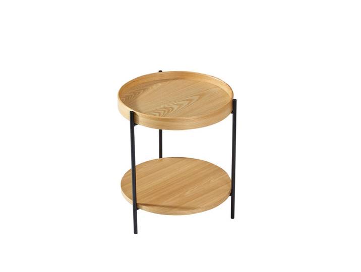 Okwish Couchtisch-Set 50/50/14 cm Natur aus Massivholz & MDF mit 2 Ebenen, Naturfarben, 50x48x50 cm, Wohnzimmer, Wohnzimmertische, Couchtische