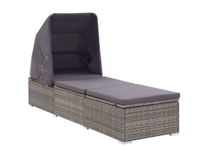 Transat chaise longue bain de soleil lit de jardin terrasse meuble d exterieur avec auvent et coussin resine tressee gri