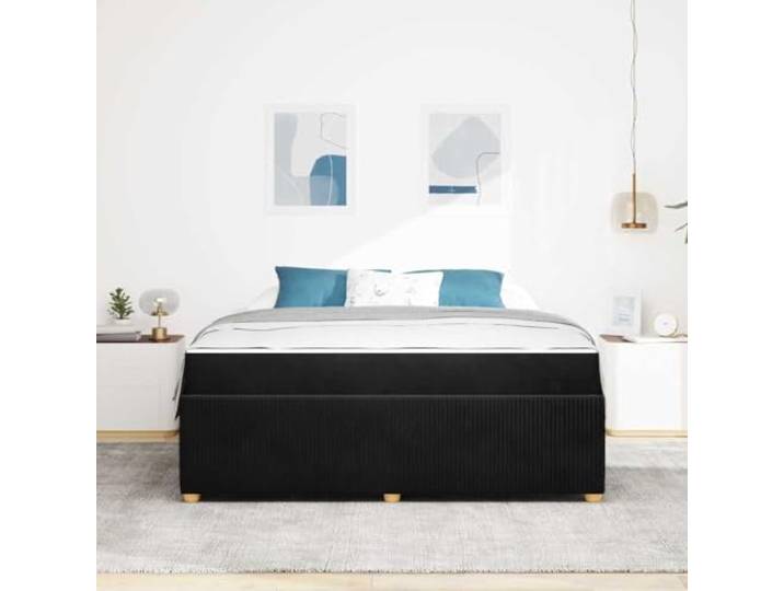 KTHLBRH Bett mit Matratze Schwarz 180 x 200 cm Stoff Lattenrost mit festen Latten, Taschenfederkernmatratze, stabile Unterstützung, modernes Design