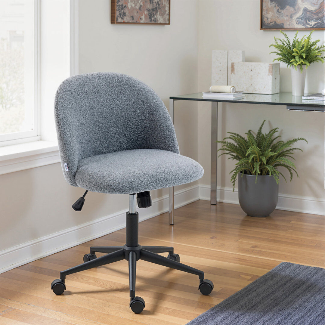 Inbox Zero Desk Chair, Fluffy Swivel Office Chair for Makeup Vanity, Cream Grey 52cm W X 59cm D