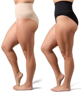 Plus Size Women's 2 Pair Women's Full Coverage High Waisted Shaping Briefs by MeMoi in Buff Black (Size 1X)