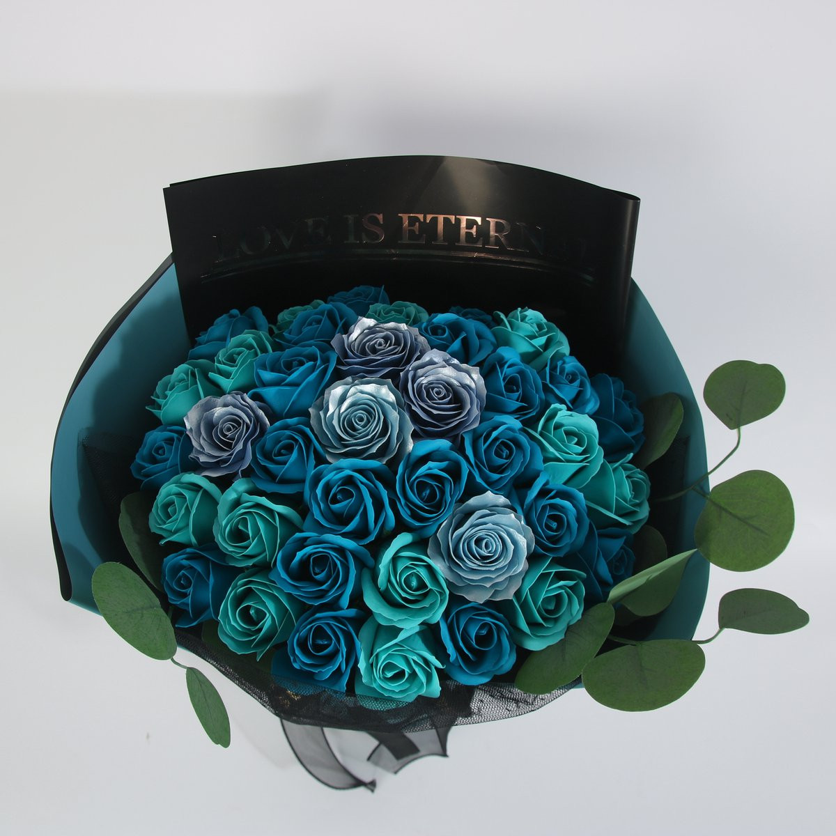 La Roselle Amsterdam Love Is Eternal Luxe Rozenboeket – Geurende Kunstrozen met Eucalyptus – Blauw/Turquoise