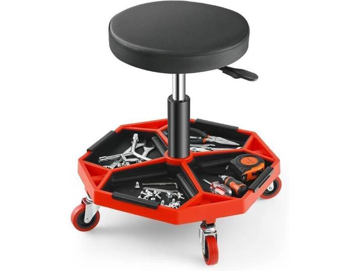 GOPLUS Tabouret d'Atelier Roulant réglable Tabouret pneumatique avec Plateau chaise servante pour l'Atelier Charge de 150 kg
