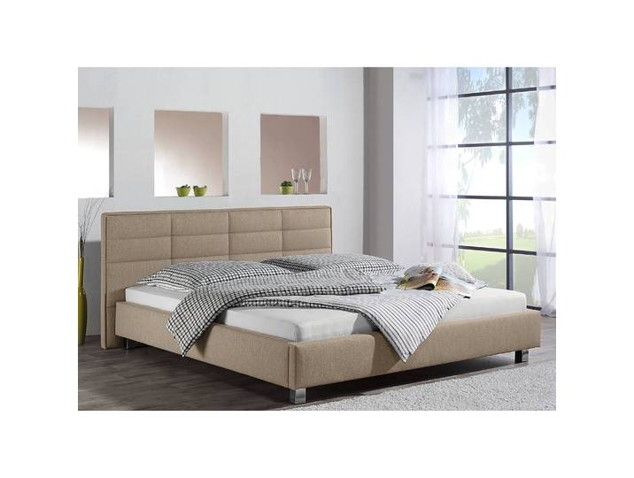 Lit capitonné Parsberg 140 x 200cm Tissu Marron/Gris/Cappuccino