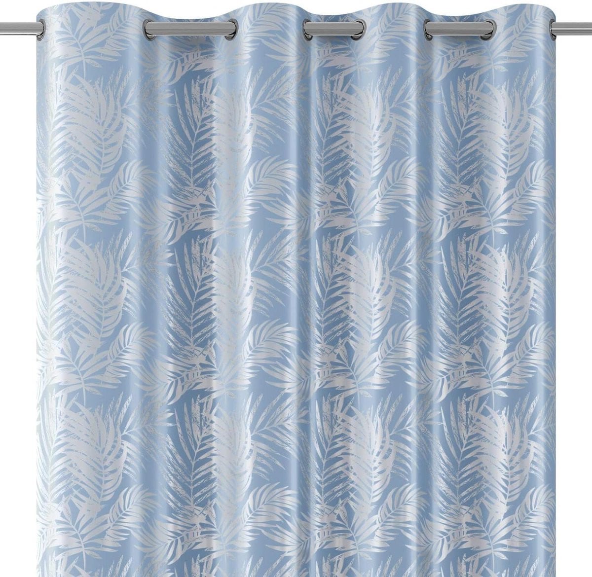 Blauw Zilver Gordijn met Oogjes in Velvet Look Patroon - 140 x 245 cm