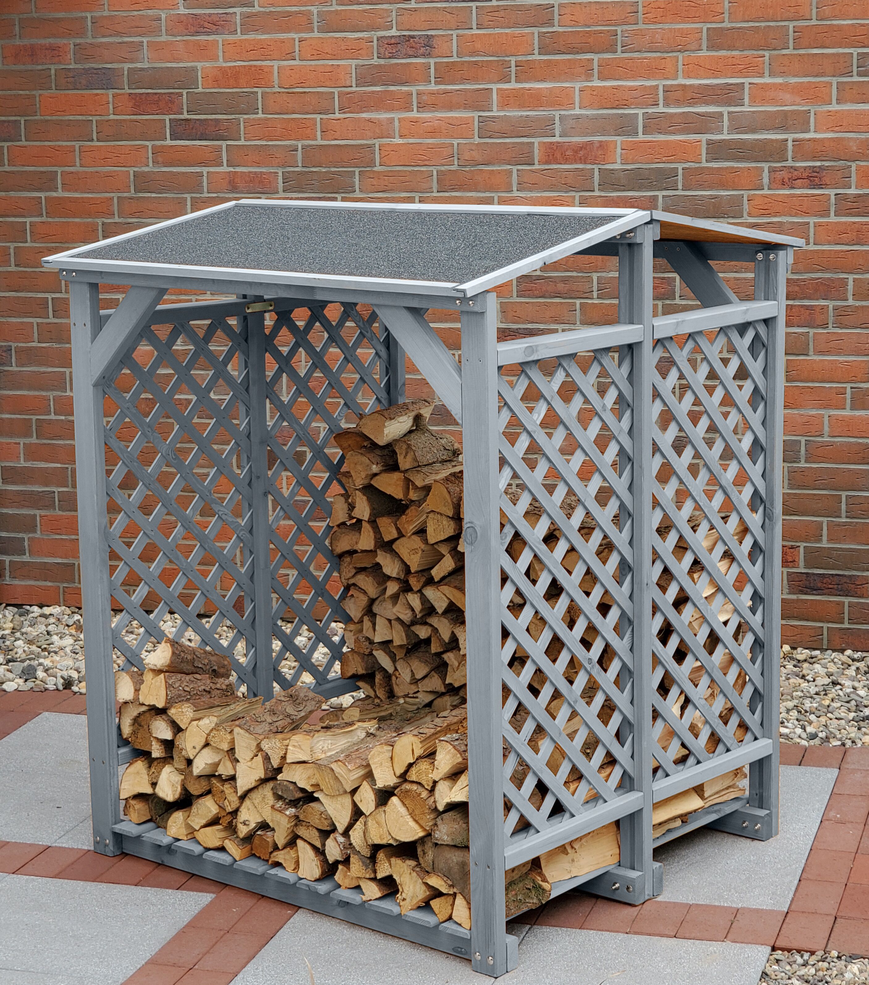 Kaminholzregal PROMADINO, grau, B:120cm H:148cm T:118cm, Holzwerkstoff, Metall, Kaminholzlager, Kaminholzregal, besonders robust, bietet genügend Stauraum für 3 Reihen Holzscheite