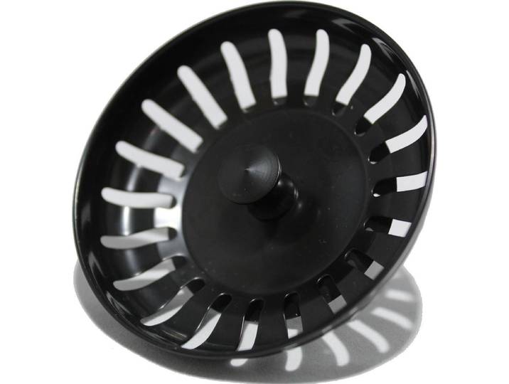 RVS Gootsteen Afvoer Plug Keuken - Geen Verstopping – Spoelbak zeef - Afvoerstopper - Korfplug – Gootsteen zeef - 83mm ZWART