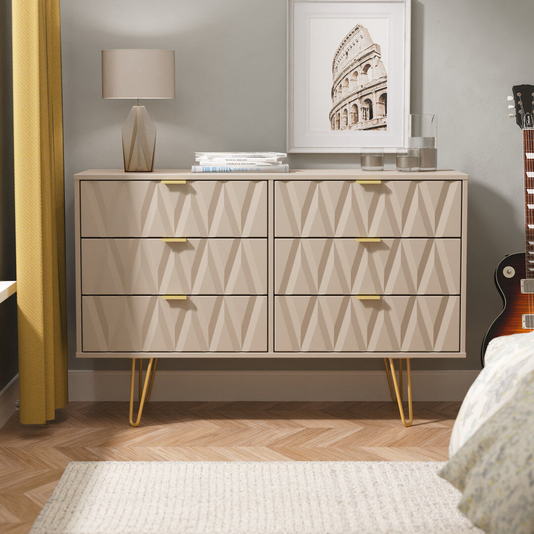 Canora Grey Baturhan 6 Drawer Wide Chest (Ready Assembled) Mushroom Matt 76cm H X 115cm W X 40cm D