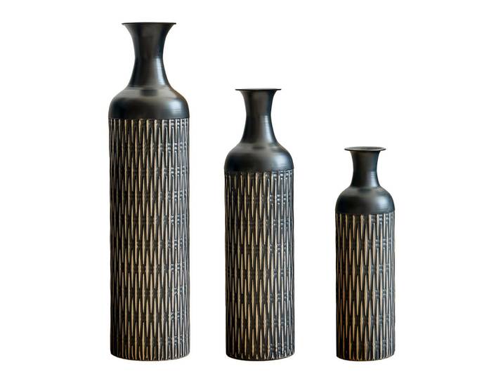 Lvhom Bodenvase mit Rillenmuster, Metallvase 3tlg., Schwarz, 83 cm, Dekoration, Vasen, Bodenvasen
