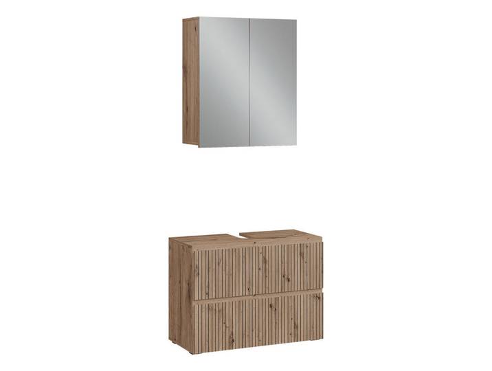 Vicco Badmöbel-Set Takumi, Artisan-Eiche, 2-teilig, Eiche Artisan, Holzwerkstoff, nicht einzeln stellbar,Rechteckig, 80x58x35 cm, Badezimmer, Badmöbelsets & -serien, Badmöbelset