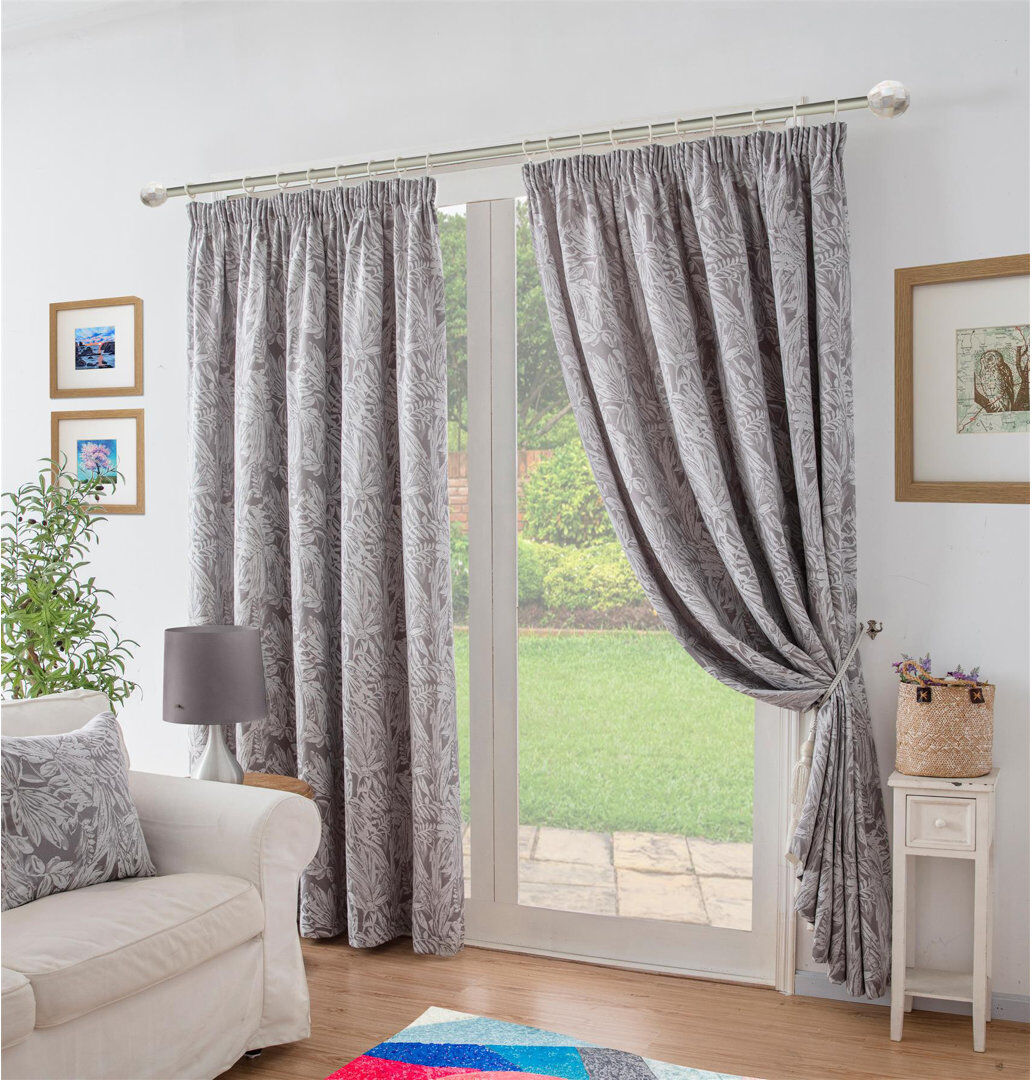 Lark Manor Zamora Chenille Jacquard Pencil Pleat Curtains Pair Silver 168cm Width x 229cm Drop