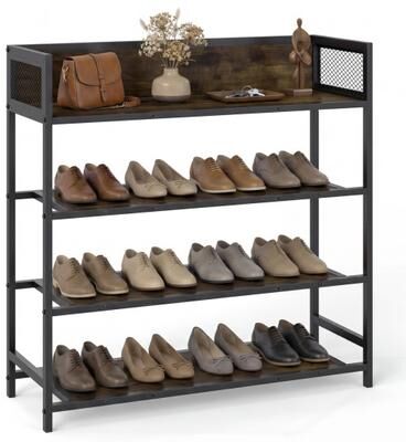 Costway 4-Tier Shoe Rack Industrial Shoe Organizer with Heavy Duty Metal Frame-Rustic Brown