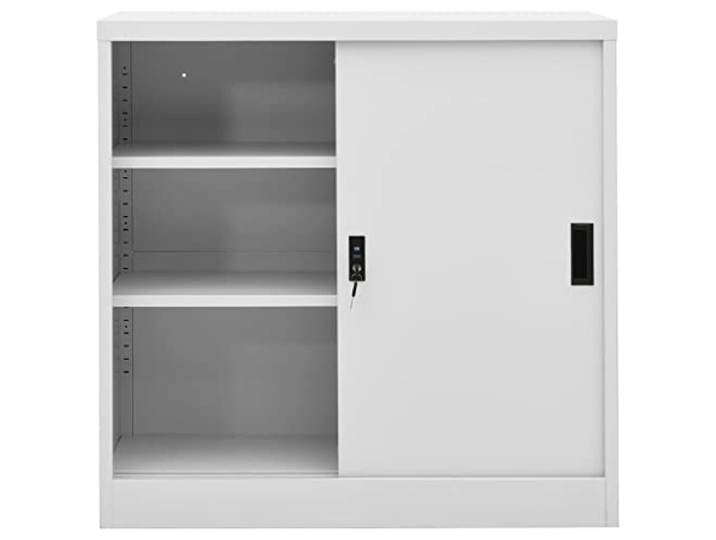 KTHLBRH Büroschrank Schiebetür Hellgrau 90 x 40 x 90 cm Stahl 2 verstellbare Einlegeböden, abschließbar, Kapazität 60 kg, Montage erforderlich
