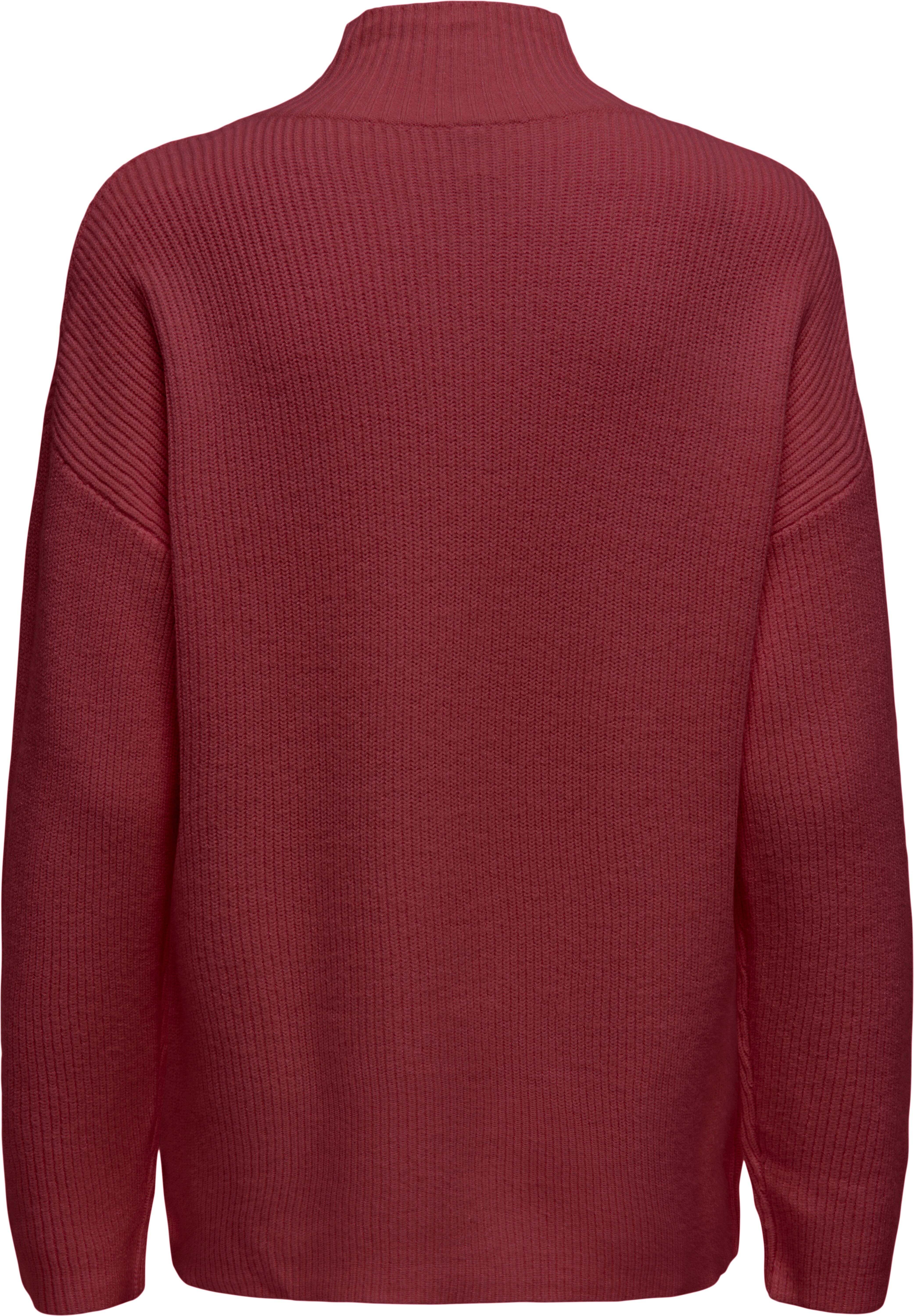 Strickpullover ONLY "ONLKATIA LS RIB HIGHNECK CC KNT", Damen, Gr. M, rot (cabernet), Strick, Obermaterial: 50% Viskose, 27% Nylon, 23% Polyester, unifarben, regular fit, Pullover Strickpullover cabernet M