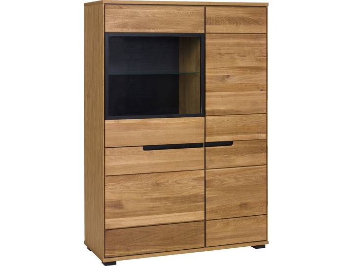 Highboard HOME AFFAIRE, braun, B:102,5cm H:196,5cm T:40,5cm, Holz teilmassiv, Sideboards, Highboard, Schwarze Elemente, viel Stauraum, Türen mit dampfer, Wohnzimmer