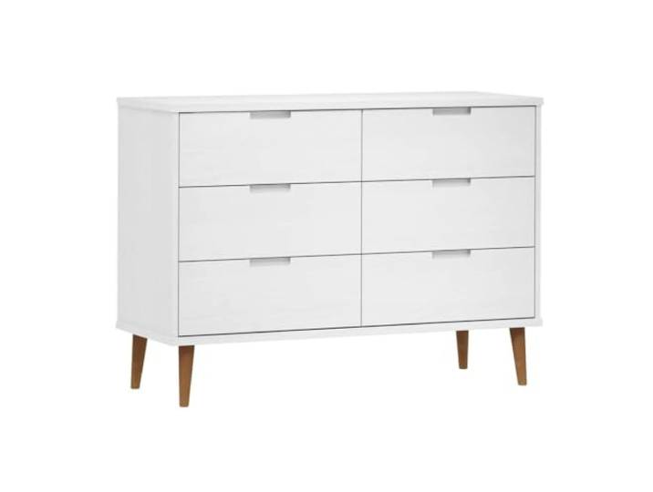 Kommode E weiß aus Kiefer Massivholz, 113x40x80cm, 6 Szuflad Skandinavischer Stil, UV Lack, Dekorplatte, 6 Schubladen, Montageanleitung inkl
