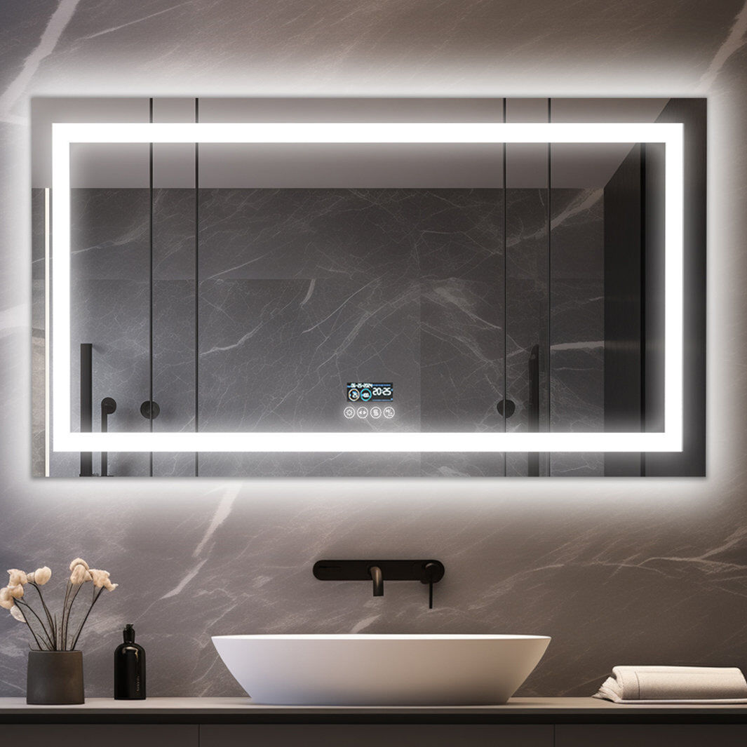 Ivy Bronx LED Lighted Wall Bathroom Mirror Dimming with Bluetooth Speaker, Front-lit and Backlight, Defog Silver 60 cm H x 100 cm W