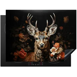 HERDABDECKPLATTE Hirsch - Tier - Blumen - Natur - Botanisch Herdabdeckung Induktionsfeld 70x52 cm
