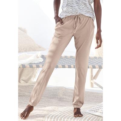 Pyjamahose LASCANA, Damen, Gr. 40/42, N-Gr, braun (nougat), Single Jersey, Obermaterial: 50% Baumwolle, 50% Viskose, unifarben, bequem lang, Hosen Pyjamahose, Uni oder mit tollem Animal-Print