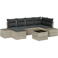 vidaXL 7-teiliges Garten Sofa Set mit Kissen Graues Poly Rattan