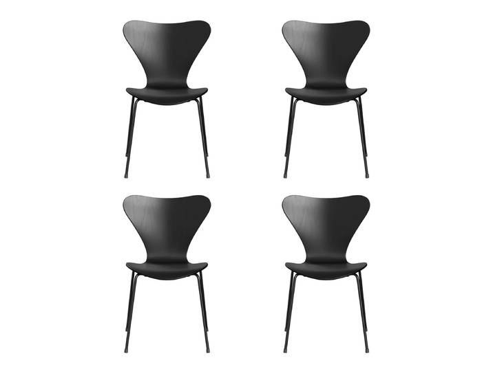 Fritz Hansen - Serie 7 Stuhl, Monochrom, schwarz / Esche schwarz gefärbt (4er-Set)