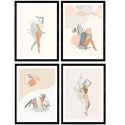 POSTER Set mit 4 Töne weiblichen Figuren Kuchen A3 Schwarzer Rahmen