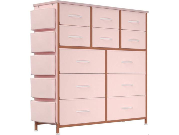 COMMODE DE CHAMBRE Commode 12 tiroirs en tissu 99X30X100cm Rose