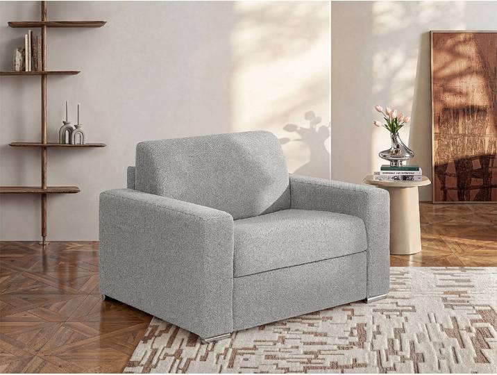 Schlafsessel Express aus meliertem Stoff in Hellgrau - Liegefläche 70 cm - Matratze 14 cm - CALITO
