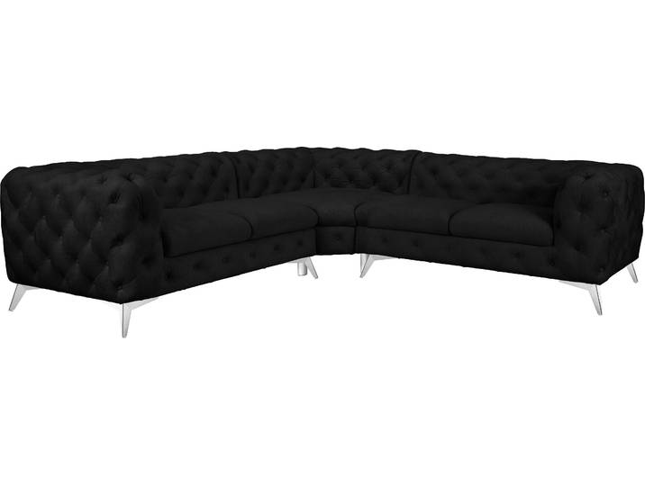Ecksofa, Samtoptik, Grau (Charcoal), 264×264 cm, Knopfheftung, Modern, Leonique